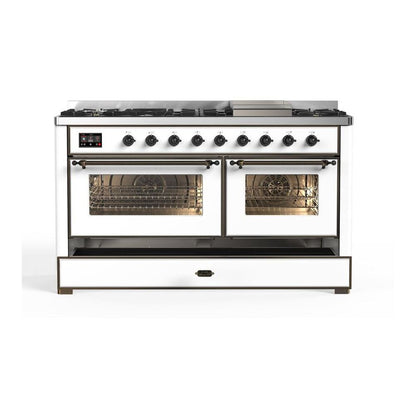 ILVE Majestic II 60 inch Triple Glass Door Natural Gas Dual Fuel Range Burnished White