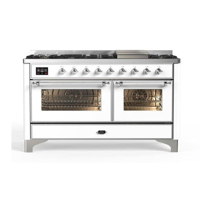 ILVE Majestic II 60 inch Triple Glass Door Natural Gas Dual Fuel Range Chrome White