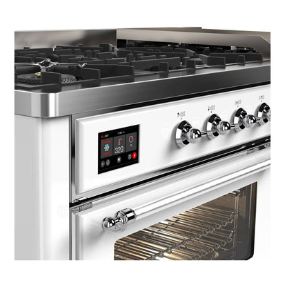 ILVE Majestic II 60 inch Triple Glass Door Natural Gas Dual Fuel Range Chrome White