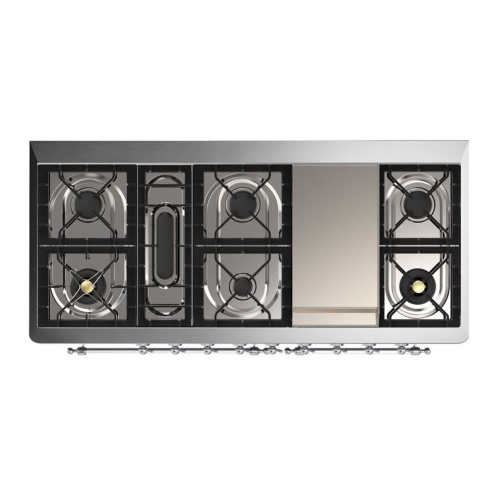 ILVE Majestic II 60 inch Triple Glass Door Natural Gas Dual Fuel Range Chrome White