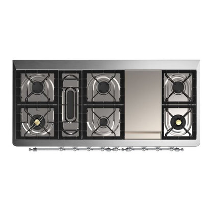 ILVE Majestic II 60 inch Triple Glass Door Natural Gas Dual Fuel Range Chrome White