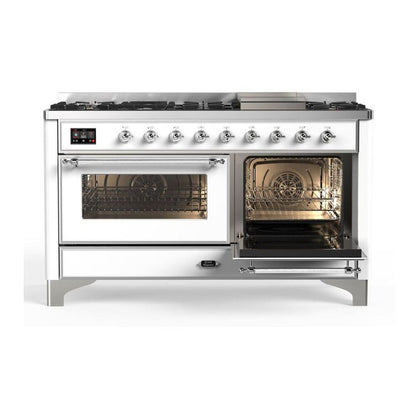 ILVE Majestic II 60 inch Triple Glass Door Natural Gas Dual Fuel Range Chrome White