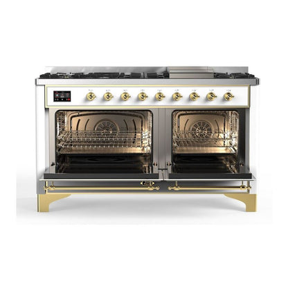 ILVE Majestic II 60 inch Triple Glass Door Natural Gas Dual Fuel Range Brass White