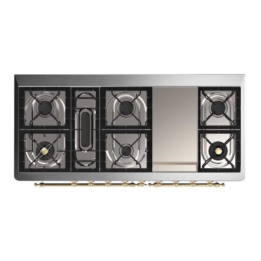 ILVE Majestic II 60 inch Triple Glass Door Natural Gas Dual Fuel Range Brass White