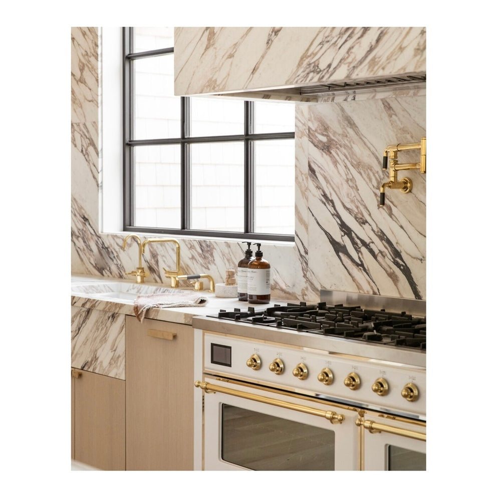 ILVE Majestic II 60 inch Triple Glass Door Natural Gas Dual Fuel Range Brass White