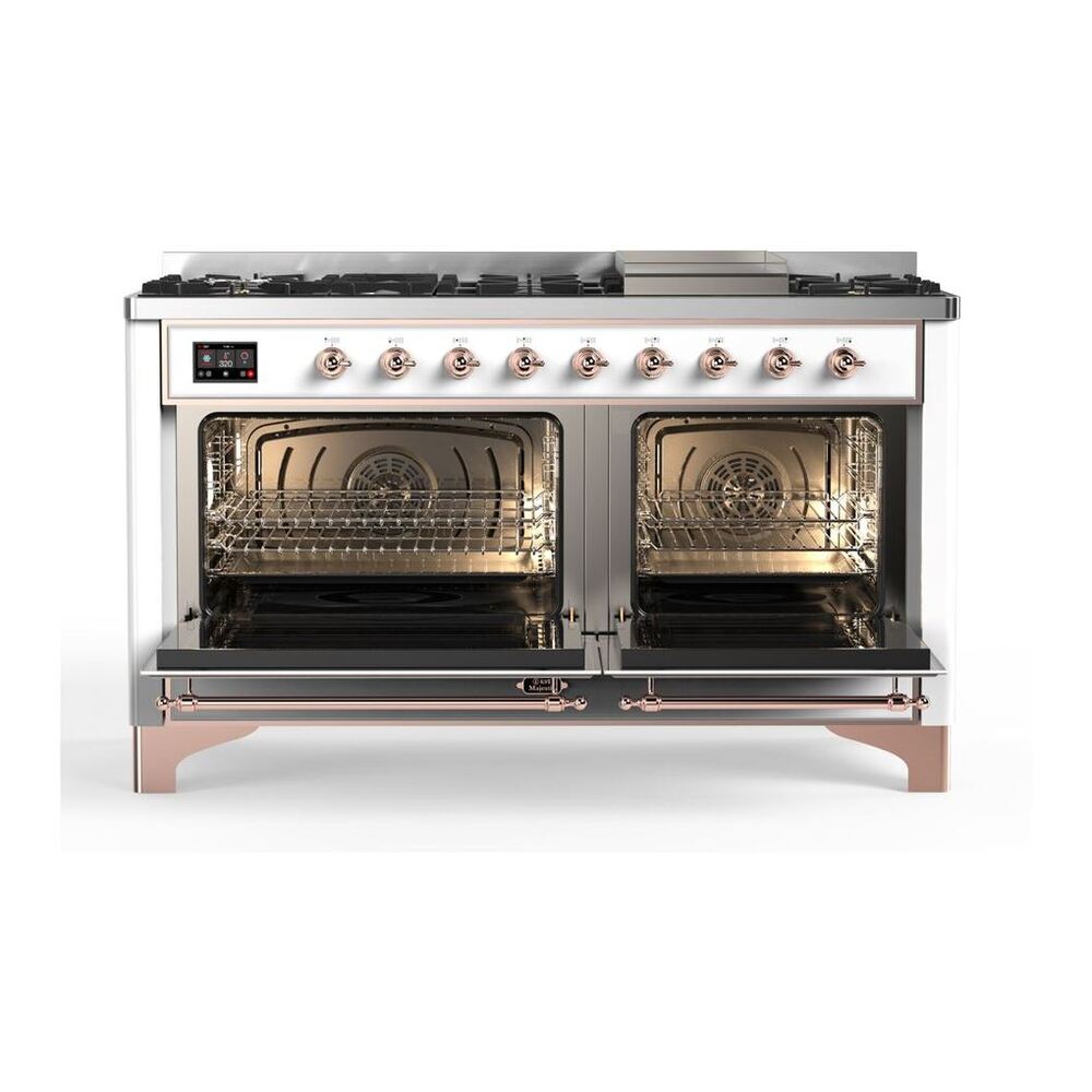 ILVE Majestic II 60 inch Triple Glass Door Natural Gas Dual Fuel Range Copper White