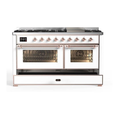 ILVE Majestic II 60 inch Triple Glass Door Natural Gas Dual Fuel Range Copper White