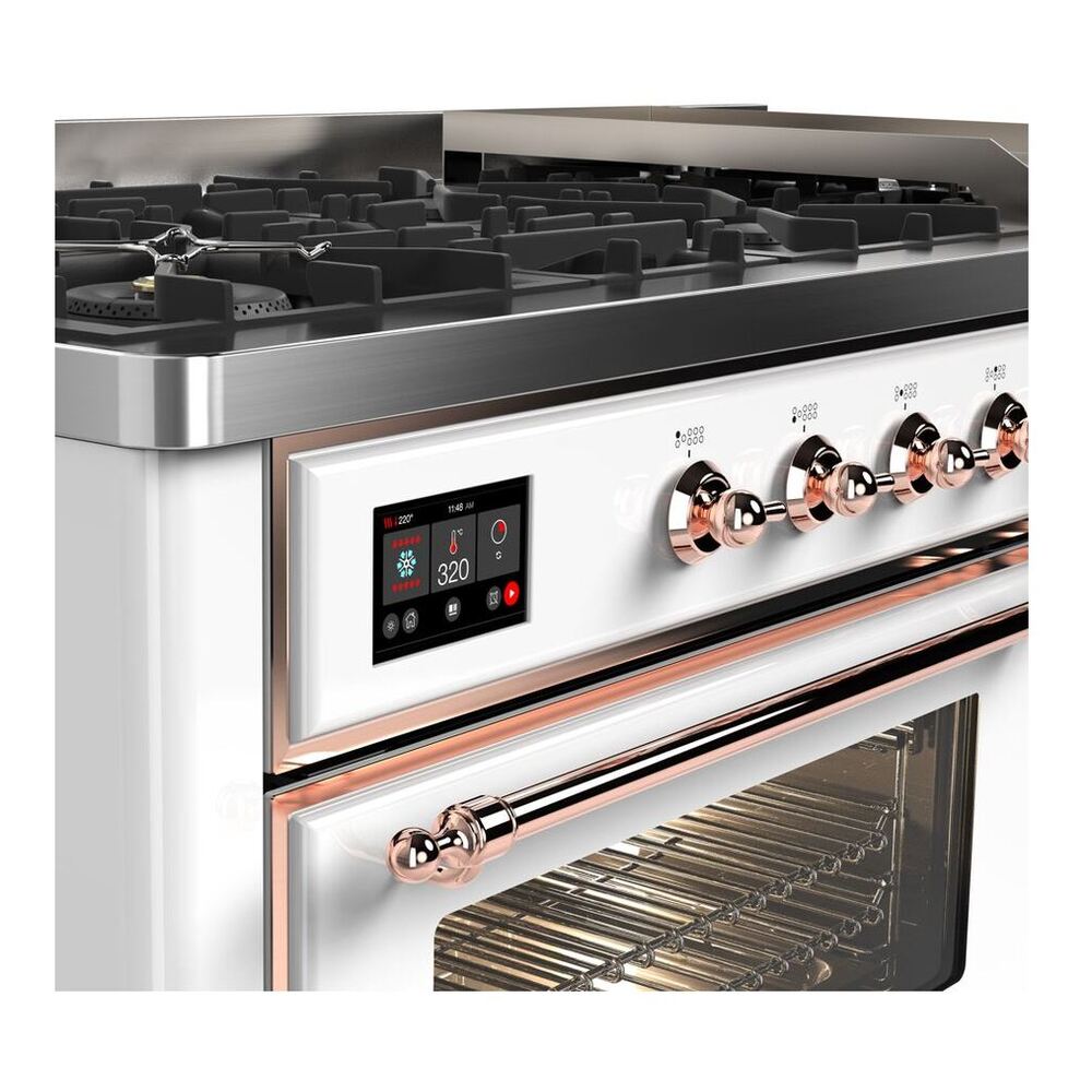 ILVE Majestic II 60 inch Triple Glass Door Natural Gas Dual Fuel Range Copper White