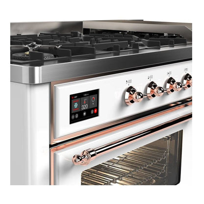 ILVE Majestic II 60 inch Triple Glass Door Natural Gas Dual Fuel Range Copper White