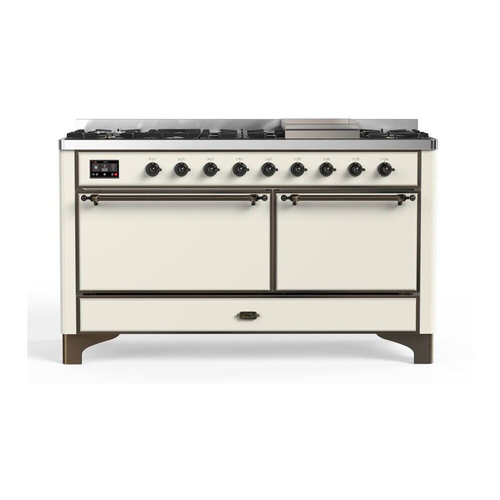 ILVE Majestic II 60 inch Solid Door Natural Gas Dual Fuel Range Burnished Antique White