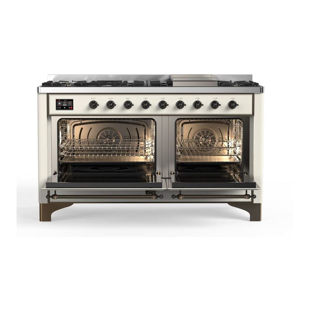 ILVE Majestic II 60 inch Solid Door Natural Gas Dual Fuel Range Burnished Antique White