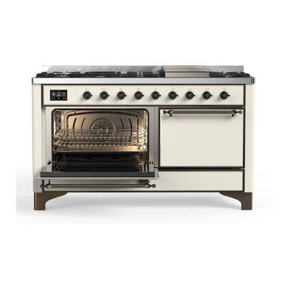ILVE Majestic II 60 inch Solid Door Natural Gas Dual Fuel Range Burnished Antique White