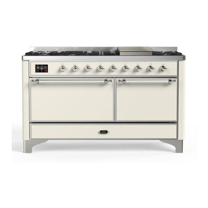 ILVE Majestic II 60 inch Solid Door Natural Gas Dual Fuel Range Chrome Antique White