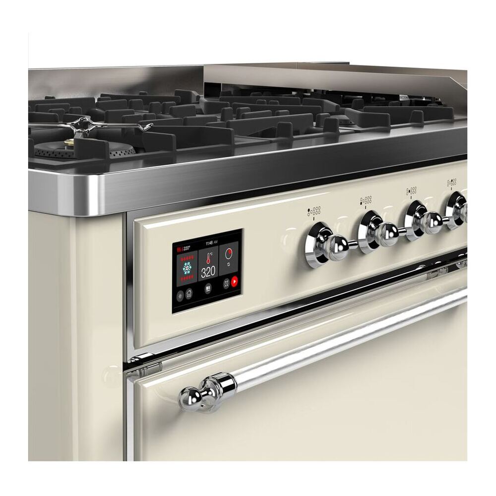 ILVE Majestic II 60 inch Solid Door Natural Gas Dual Fuel Range Chrome Antique White