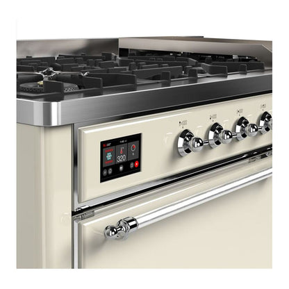 ILVE Majestic II 60 inch Solid Door Natural Gas Dual Fuel Range Chrome Antique White