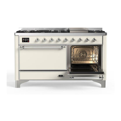ILVE Majestic II 60 inch Solid Door Natural Gas Dual Fuel Range Chrome Antique White