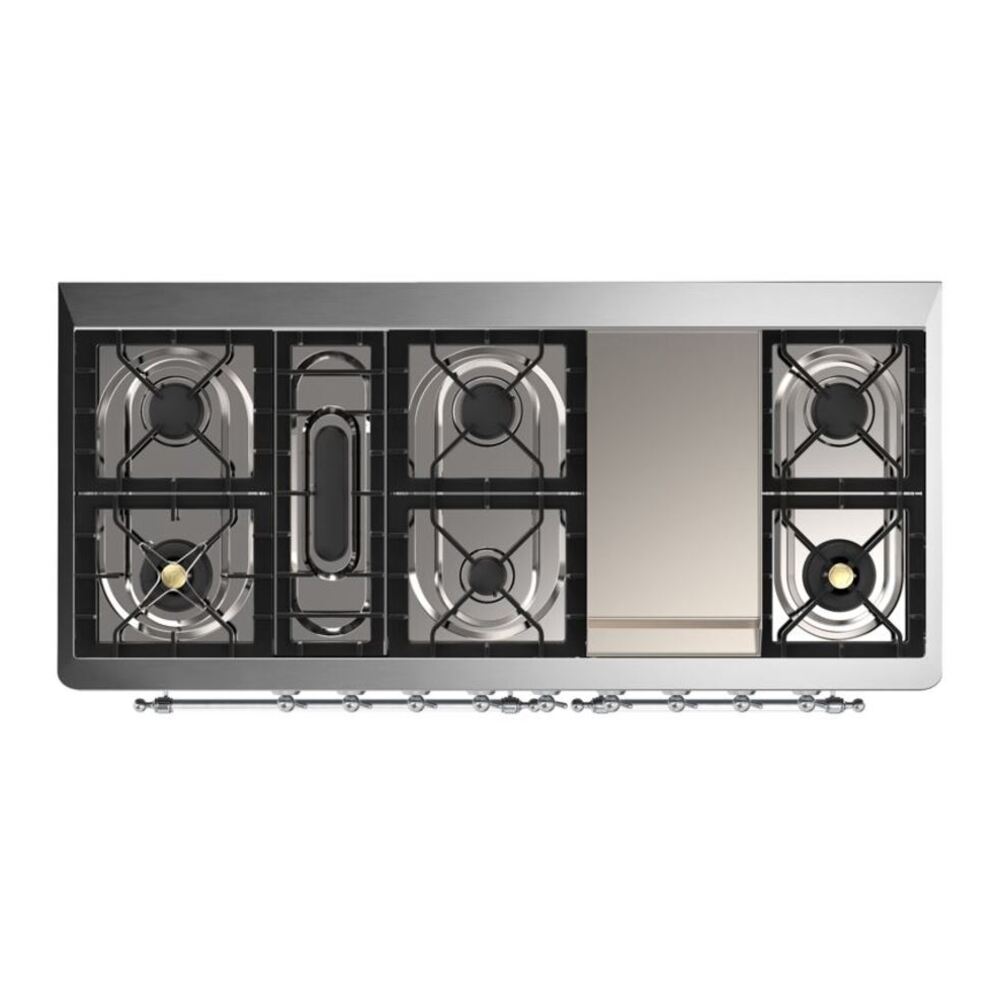 ILVE Majestic II 60 inch Solid Door Natural Gas Dual Fuel Range Chrome Antique White