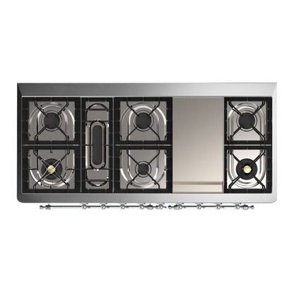 ILVE Majestic II 60 inch Solid Door Natural Gas Dual Fuel Range Chrome Antique White