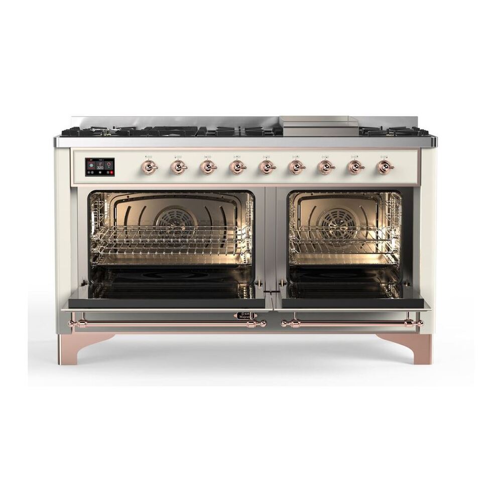 ILVE Majestic II 60 inch Solid Door Natural Gas Dual Fuel Range Copper Antique White
