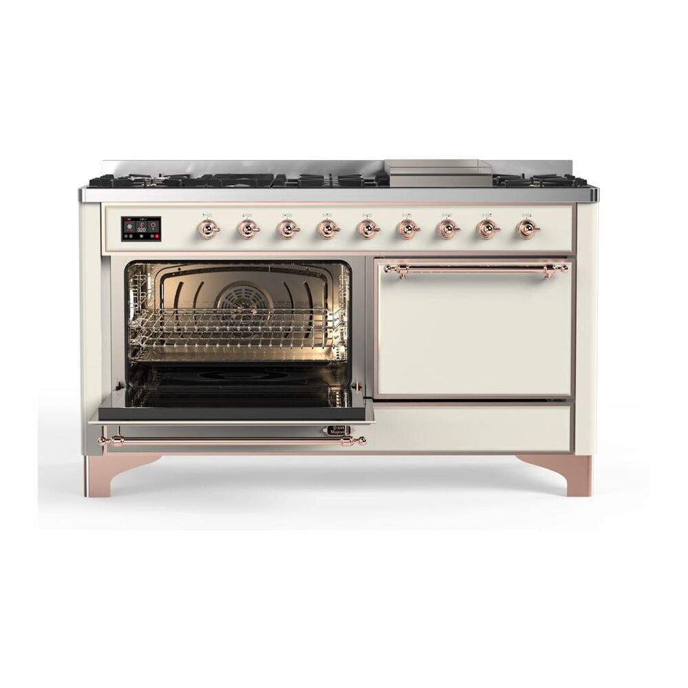 ILVE Majestic II 60 inch Solid Door Natural Gas Dual Fuel Range Copper Antique White