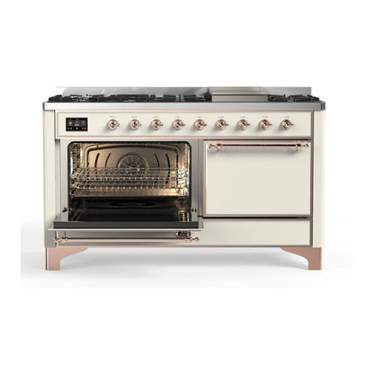 ILVE Majestic II 60 inch Solid Door Natural Gas Dual Fuel Range Copper Antique White