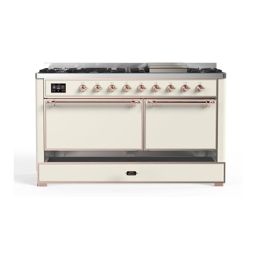 ILVE Majestic II 60 inch Solid Door Natural Gas Dual Fuel Range Copper Antique White