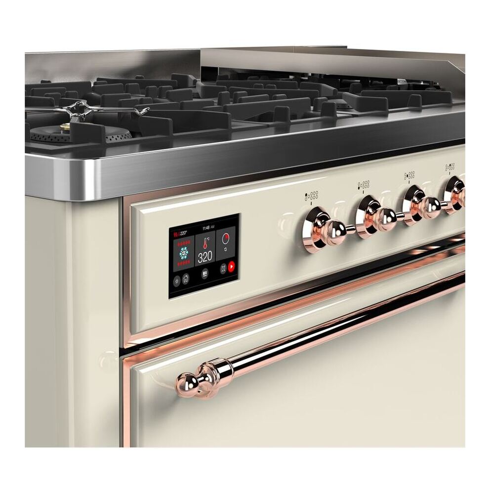 ILVE Majestic II 60 inch Solid Door Natural Gas Dual Fuel Range Copper Antique White