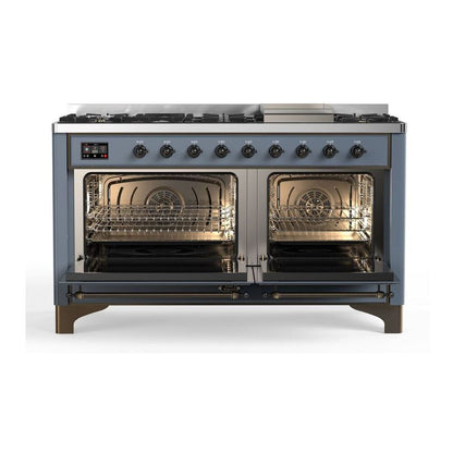 ILVE Majestic II 60 inch Solid Door Natural Gas Dual Fuel Range Burnished Blue Grey