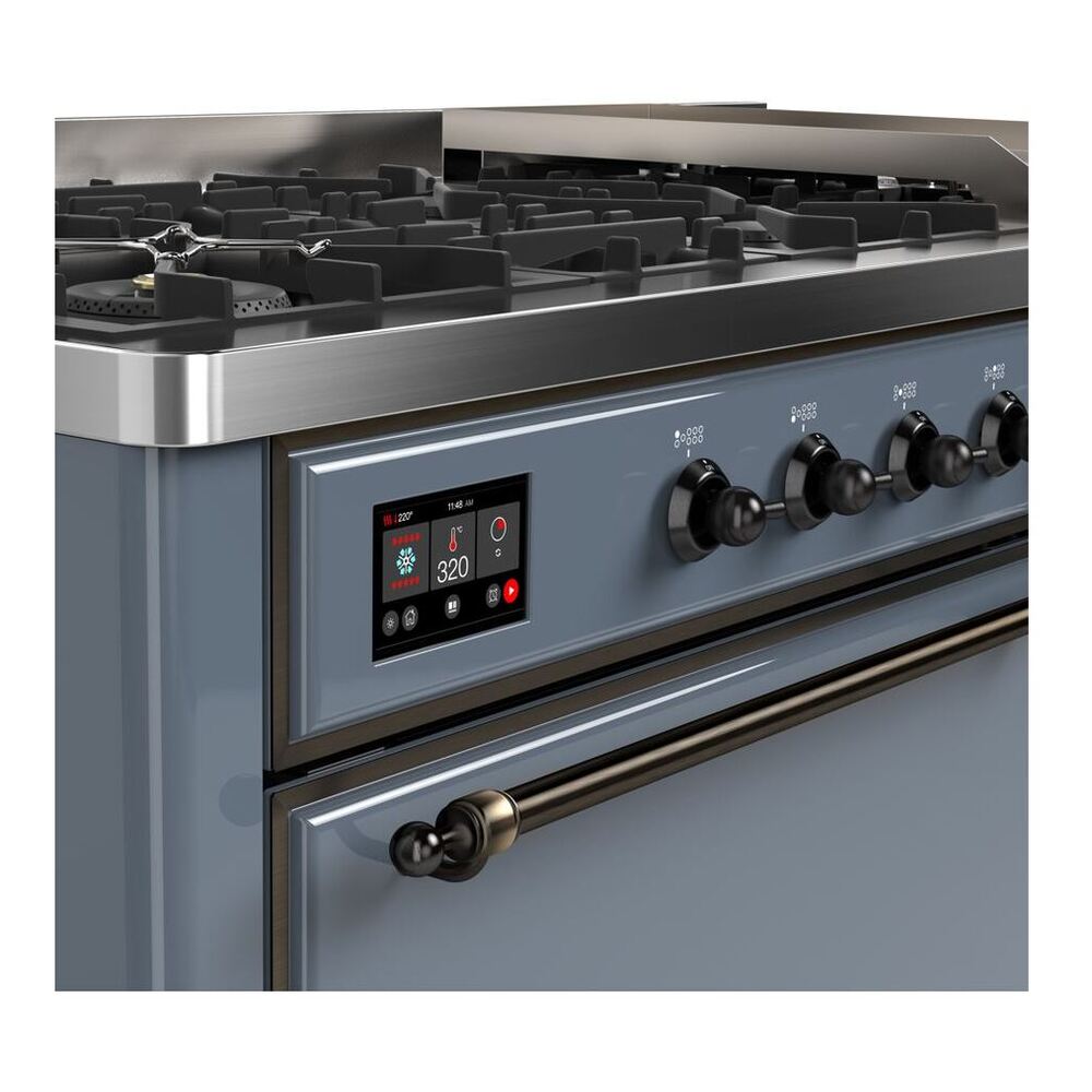 ILVE Majestic II 60 inch Solid Door Natural Gas Dual Fuel Range Burnished Blue Grey
