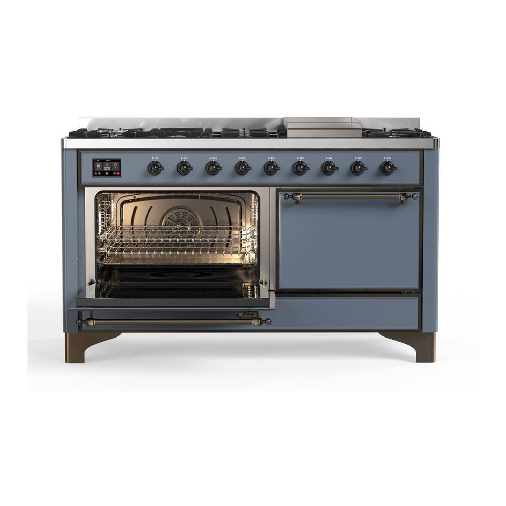 ILVE Majestic II 60 inch Solid Door Natural Gas Dual Fuel Range Burnished Blue Grey