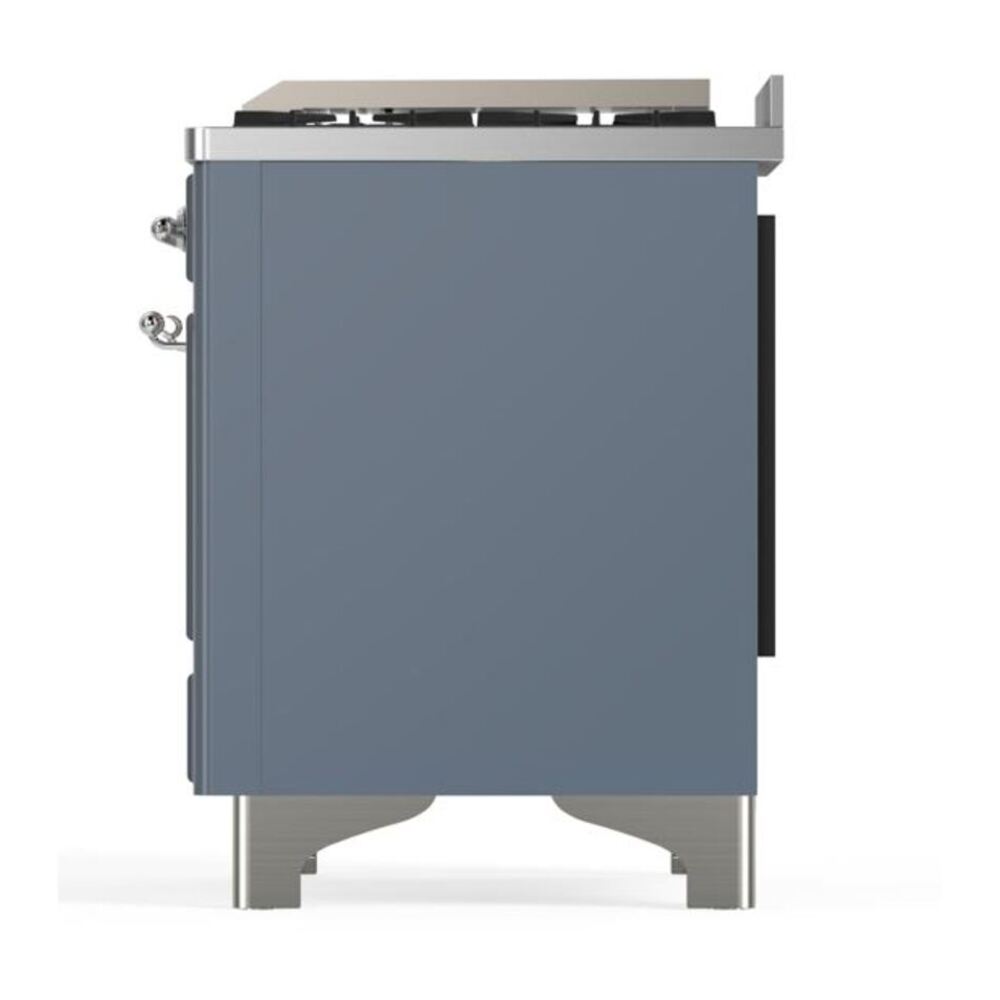 ILVE Majestic II 60 inch Solid Door Natural Gas Dual Fuel Range Chrome Blue Grey