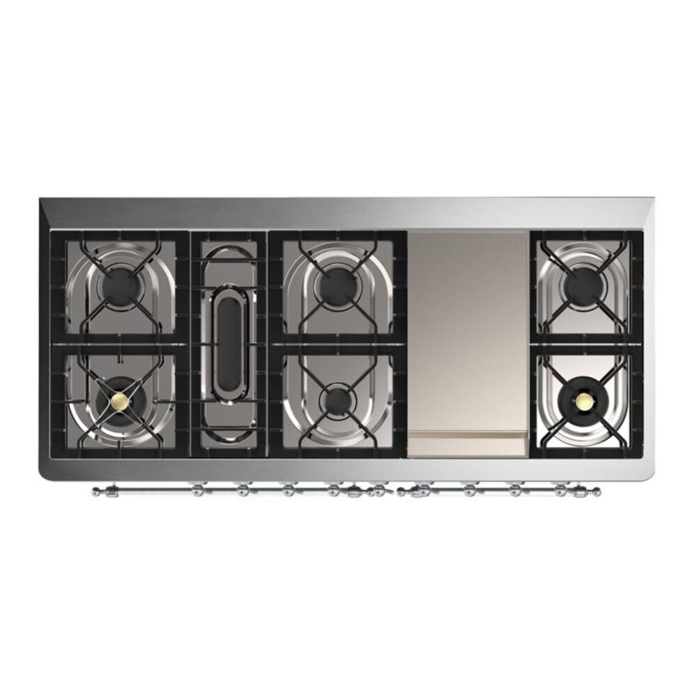 ILVE Majestic II 60 inch Solid Door Natural Gas Dual Fuel Range Chrome Blue Grey