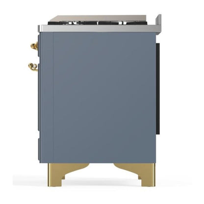 ILVE Majestic II 60 inch Solid Door Natural Gas Dual Fuel Range Brass Blue Grey