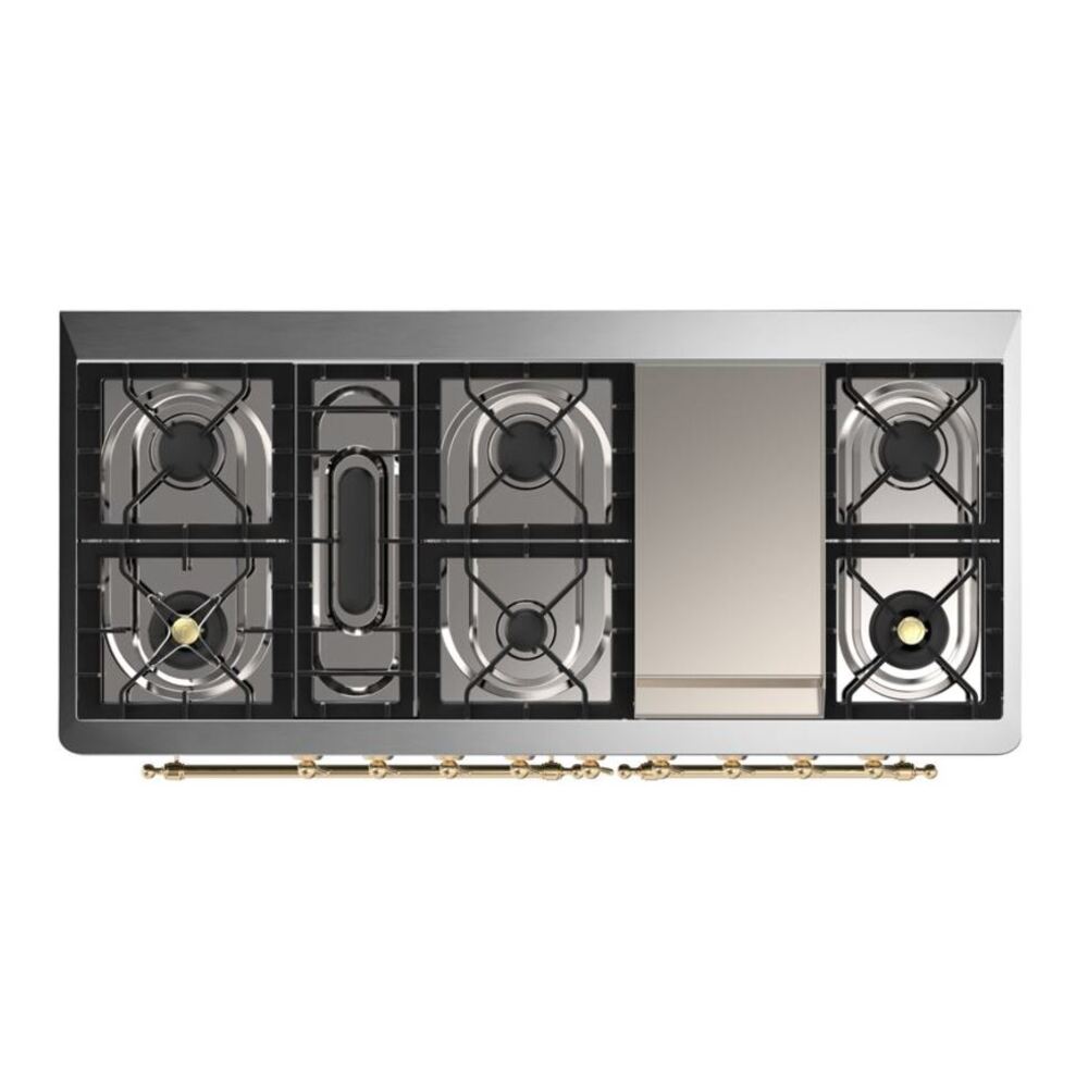 ILVE Majestic II 60 inch Solid Door Natural Gas Dual Fuel Range Brass Blue Grey