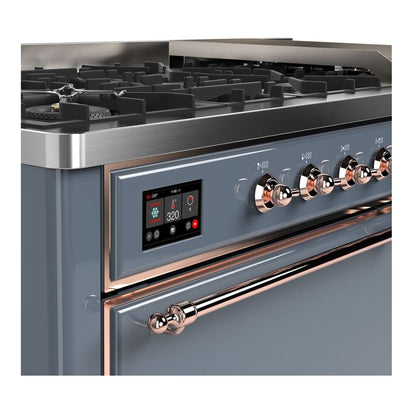 ILVE Majestic II 60 inch Solid Door Natural Gas Dual Fuel Range Copper Blue Grey