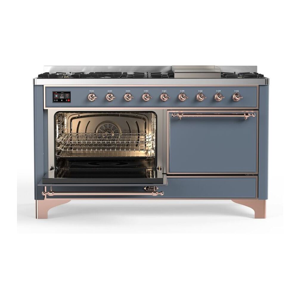 ILVE Majestic II 60 inch Solid Door Natural Gas Dual Fuel Range Copper Blue Grey