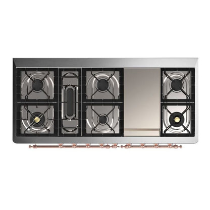ILVE Majestic II 60 inch Solid Door Natural Gas Dual Fuel Range Copper Blue Grey