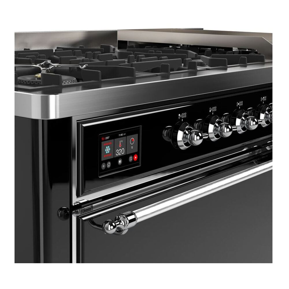 ILVE Majestic II 60 inch Solid Door Natural Gas Dual Fuel Range Chrome Glossy Black