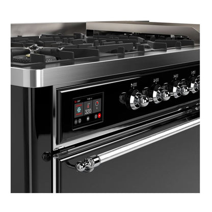 ILVE Majestic II 60 inch Solid Door Natural Gas Dual Fuel Range Chrome Glossy Black