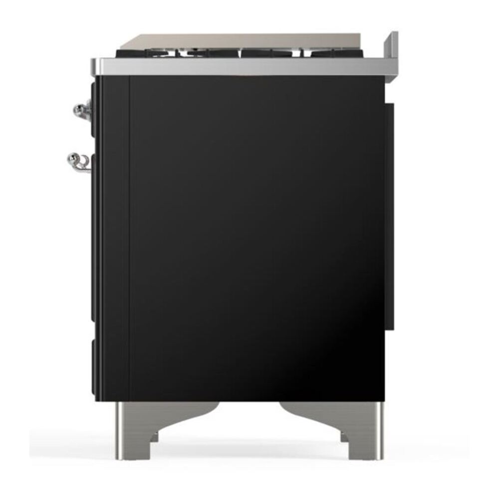 ILVE Majestic II 60 inch Solid Door Natural Gas Dual Fuel Range Chrome Glossy Black