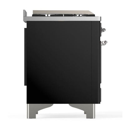 ILVE Majestic II 60 inch Solid Door Natural Gas Dual Fuel Range Chrome Glossy Black