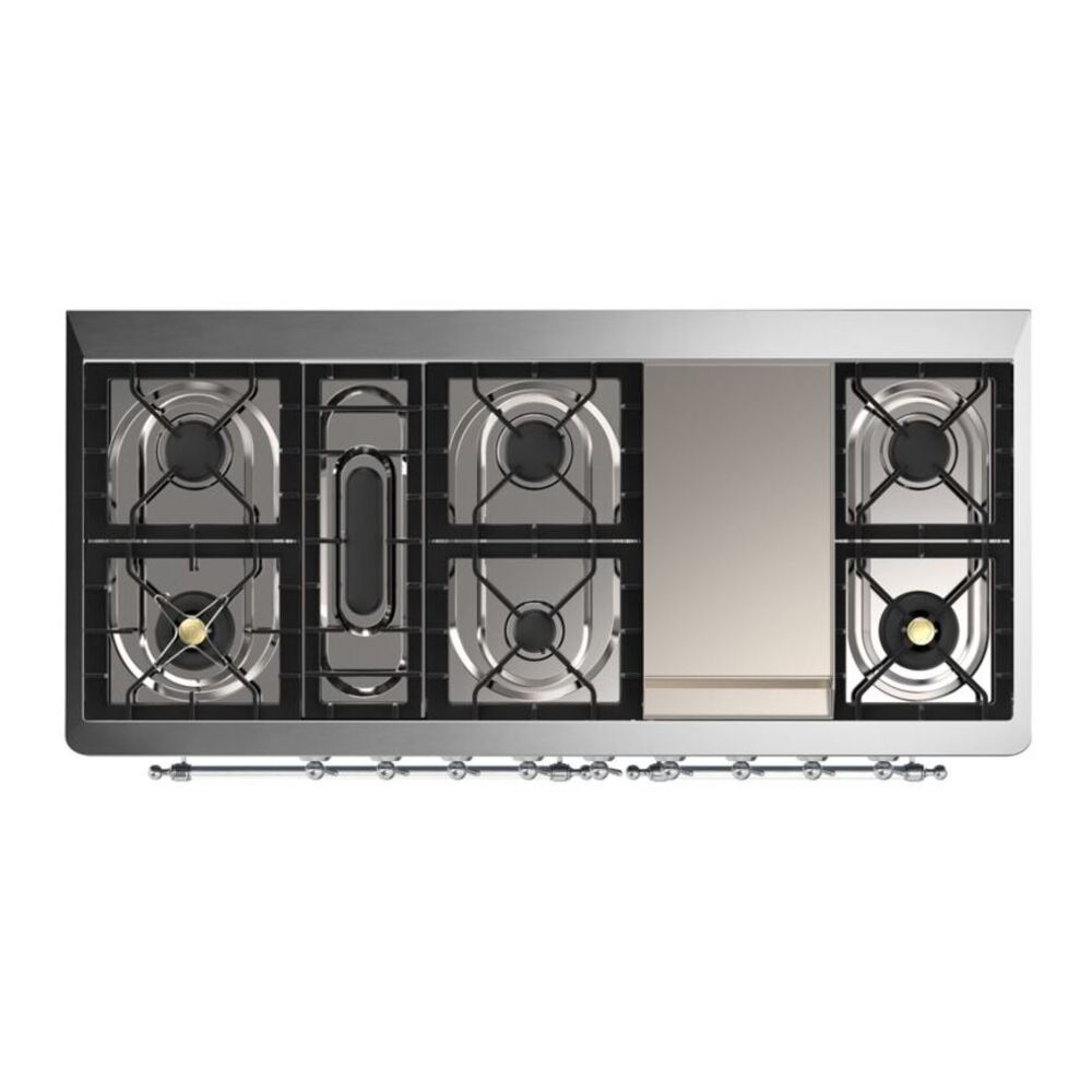 ILVE Majestic II 60 inch Solid Door Natural Gas Dual Fuel Range Chrome Glossy Black
