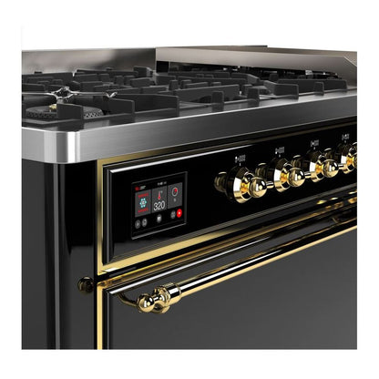 ILVE Majestic II 60 inch Solid Door Natural Gas Dual Fuel Range Brass Glossy Black