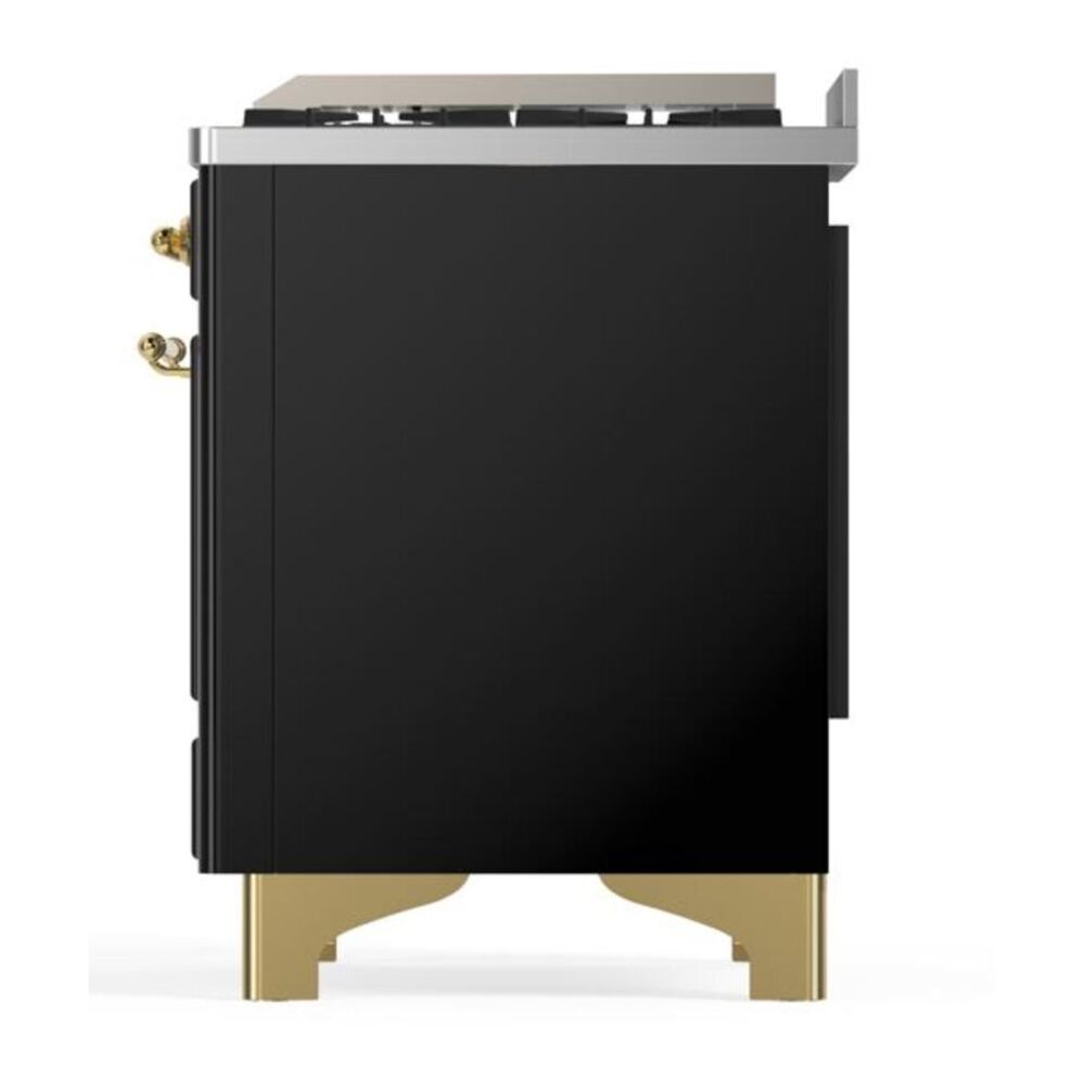 ILVE Majestic II 60 inch Solid Door Natural Gas Dual Fuel Range Brass Glossy Black