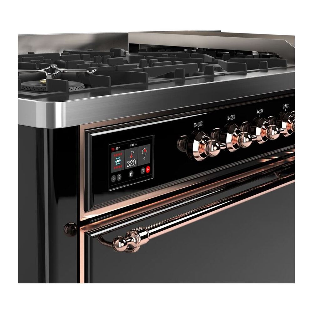 ILVE Majestic II 60 inch Solid Door Natural Gas Dual Fuel Range Copper Glossy Black