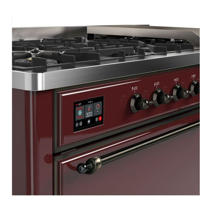 ILVE Majestic II 60" Burgundy Dual Fuel Range with 9 Burners and Griddle Solid Door Liquid Propane