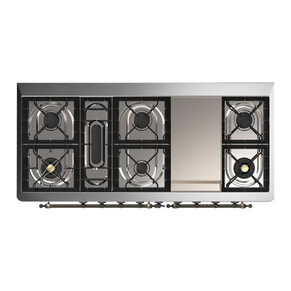 ILVE Majestic II 60" Burgundy Dual Fuel Range with 9 Burners and Griddle Solid Door Liquid Propane