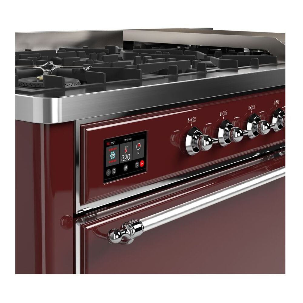 ILVE Majestic II 60 inch Solid Door Natural Gas Dual Fuel Range Chrome Burgundy