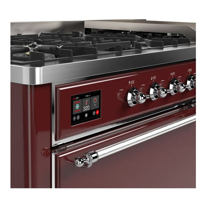 ILVE Majestic II 60 inch Solid Door Natural Gas Dual Fuel Range Chrome Burgundy