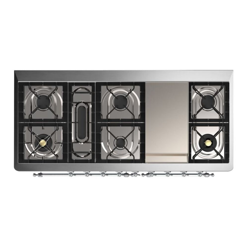 ILVE Majestic II 60 inch Solid Door Natural Gas Dual Fuel Range Chrome Burgundy